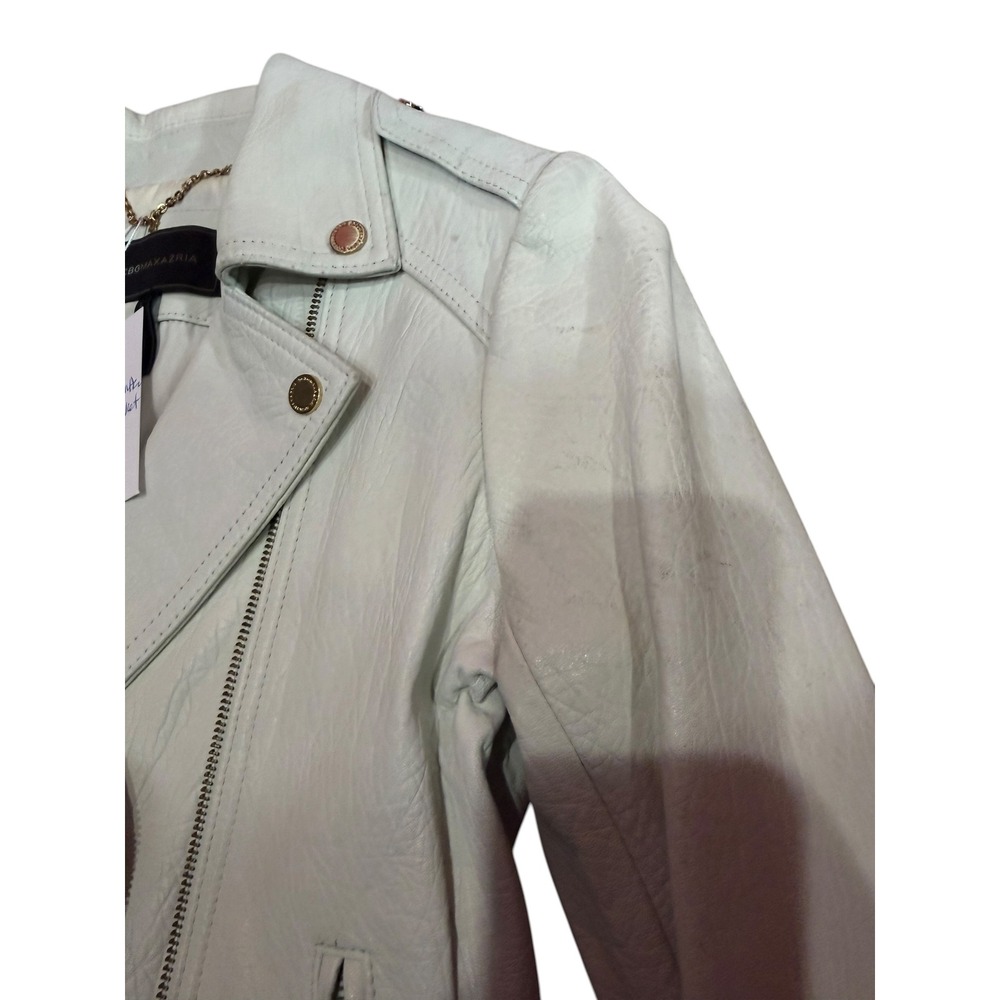 BCBGMAXAZRIA  Leather Moto Jacket Gold Hardware White XS - Picture 8 of 9